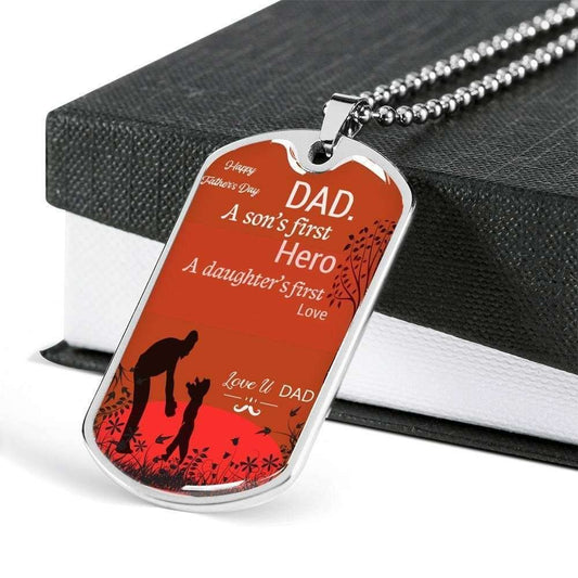Dad Dog Tag Custom Picture Father’S Day Gift, Dog Tag Military Chain Necklace For Dad A Son First Hero A Daughter’S First Love Dog Tag Father's Day Rakva