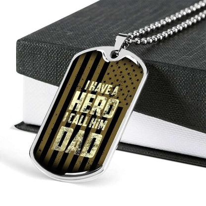 Dad Dog Tag Custom Picture Father’S Day Gift, I’Ve A Hero I Call Him Dad Dog Tag Military Chain Necklace For Dad Father's Day Rakva