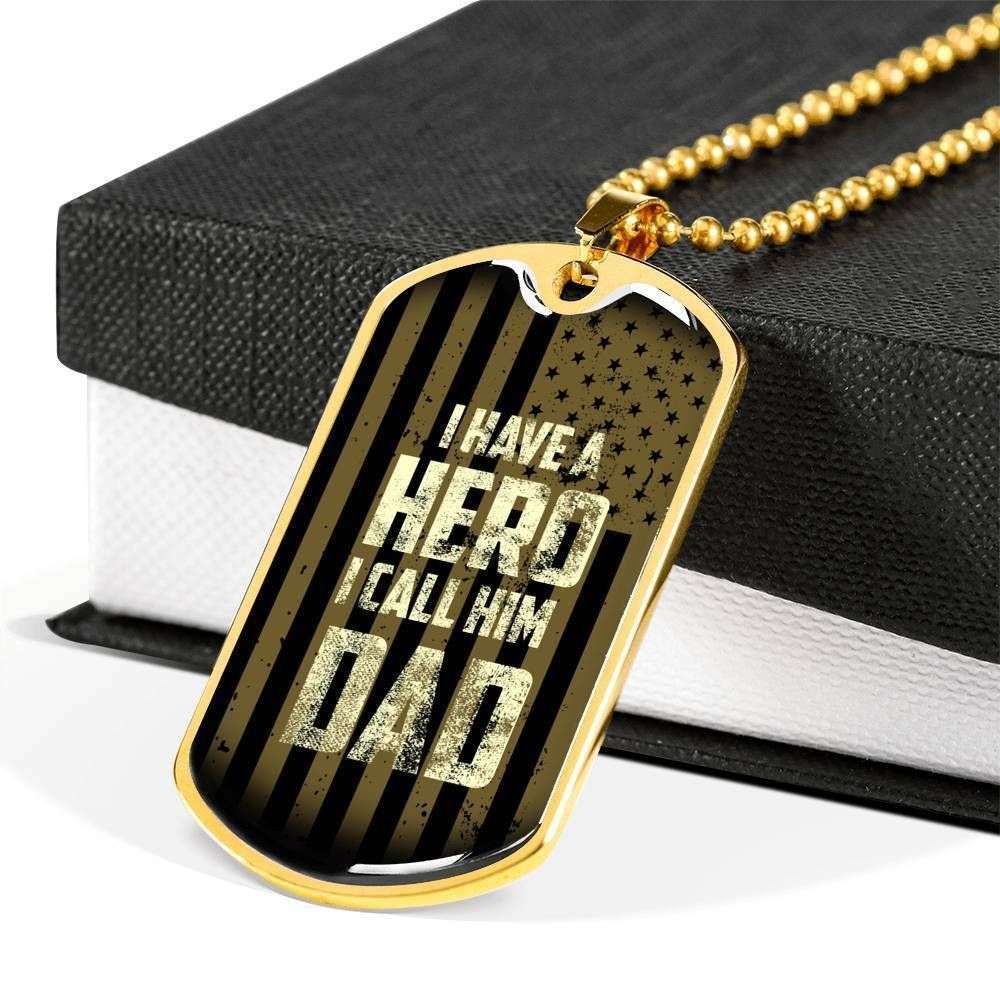 Dad Dog Tag Custom Picture Father’S Day Gift, I’Ve A Hero I Call Him Dad Dog Tag Military Chain Necklace For Dad Father's Day Rakva