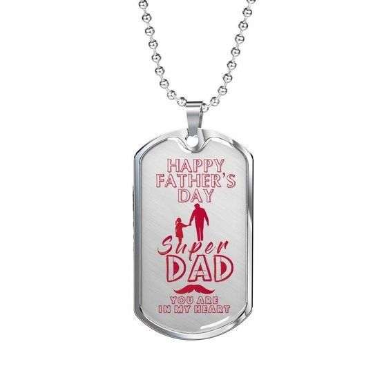 Dad Dog Tag Custom Picture, Happy Father’S Day Super Dad You Are In My Heart Dog Tag Necklace Gift For Dad Father's Day Rakva