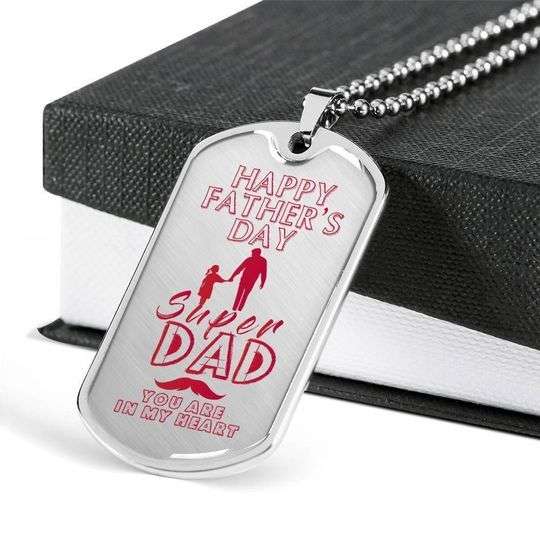 Dad Dog Tag Custom Picture, Happy Father’S Day Super Dad You Are In My Heart Dog Tag Necklace Gift For Dad Father's Day Rakva