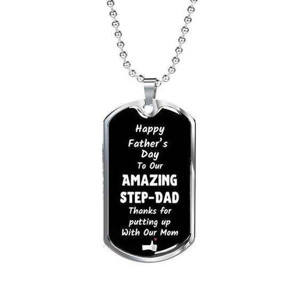 Dad Dog Tag Custom Picture, Happy Father’S Day To Our Amazing Stepdad Necklace Gift For Dad Father's Day Rakva