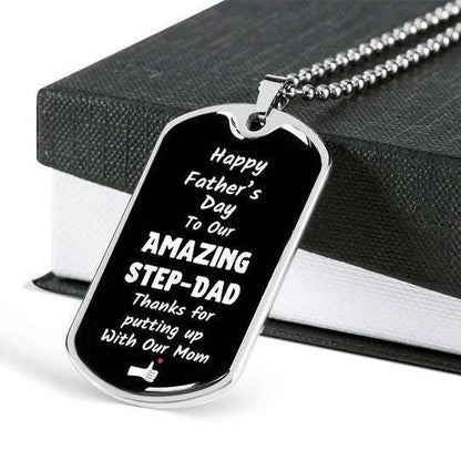 Dad Dog Tag Custom Picture, Happy Father’S Day To Our Amazing Stepdad Necklace Gift For Dad Father's Day Rakva