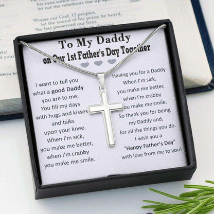 Dad Necklace, Cross Necklace For Dad On Our First Fathers Day, First Fathers Day Gift From Baby Girl/Son, Dad Gift Father's Day Rakva