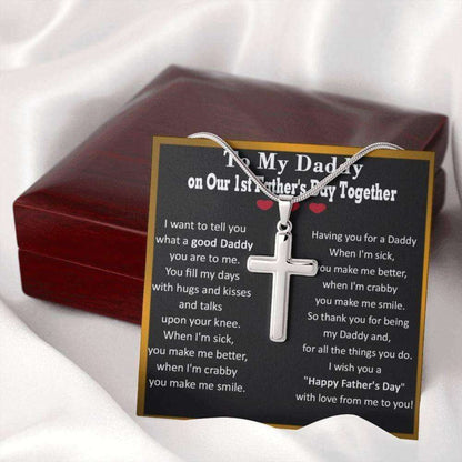 Dad Necklace, Cross Necklace For Dad On Our First Fathers Day, First Fathers Day Gift From Baby Girl/Son, Dad Gift Father's Day Rakva