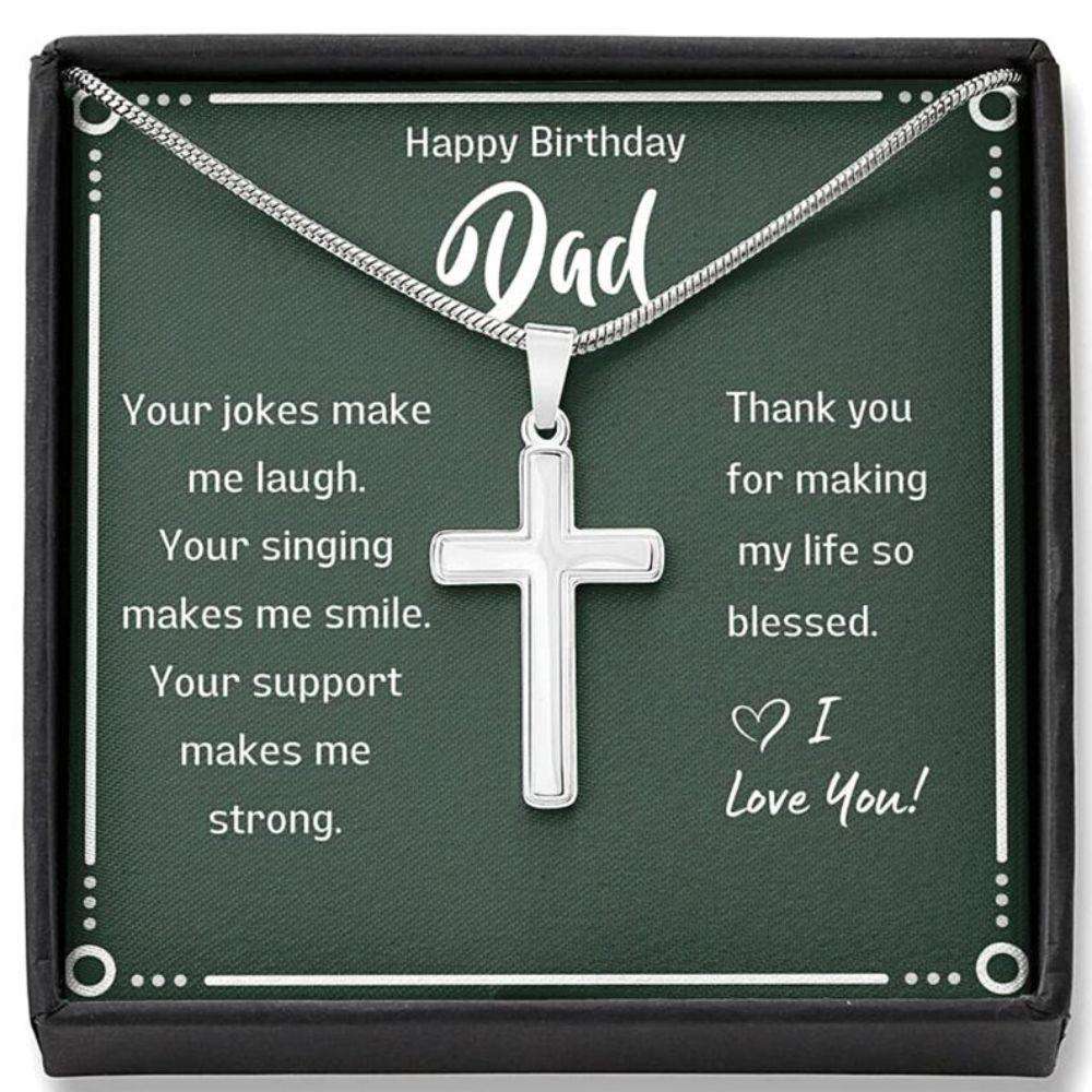 Dad Necklace, Dad Birthday Gift Green Card Cross Necklace Father's Day Rakva