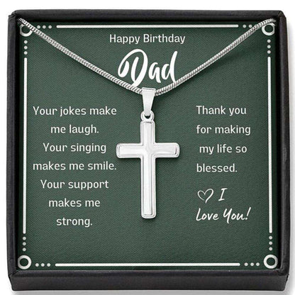 Dad Necklace, Dad Birthday Gift Green Card Cross Necklace Father's Day Rakva