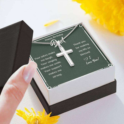 Dad Necklace, Dad Birthday Gift Green Card Cross Necklace Father's Day Rakva