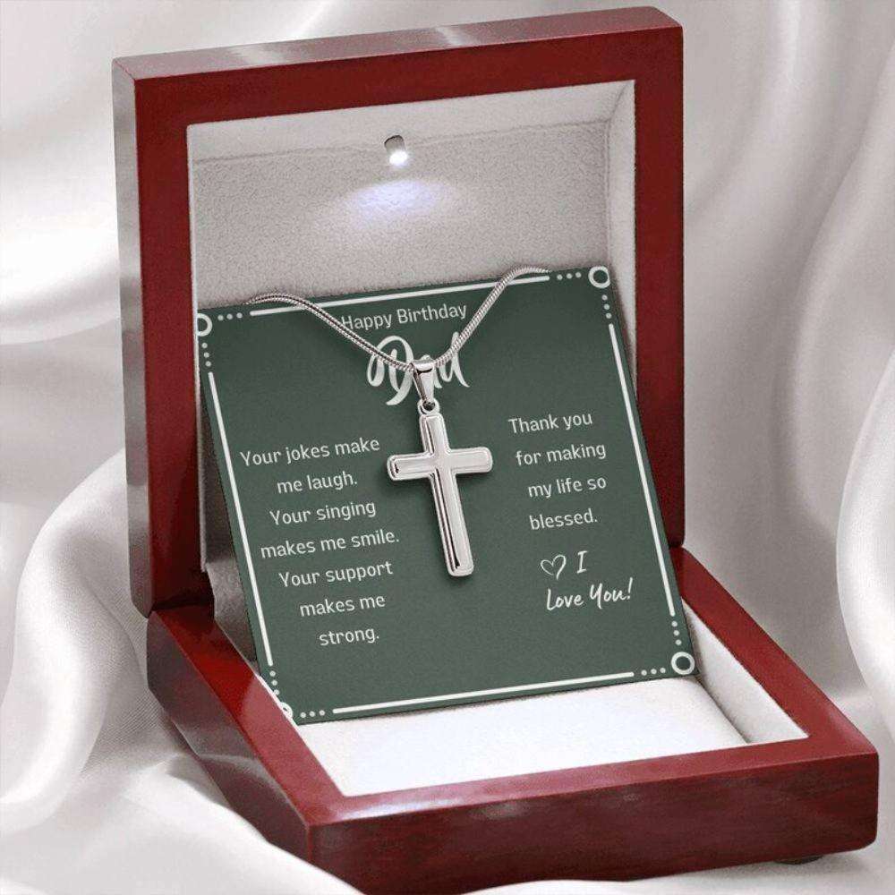 Dad Necklace, Dad Birthday Gift Green Card Cross Necklace Father's Day Rakva