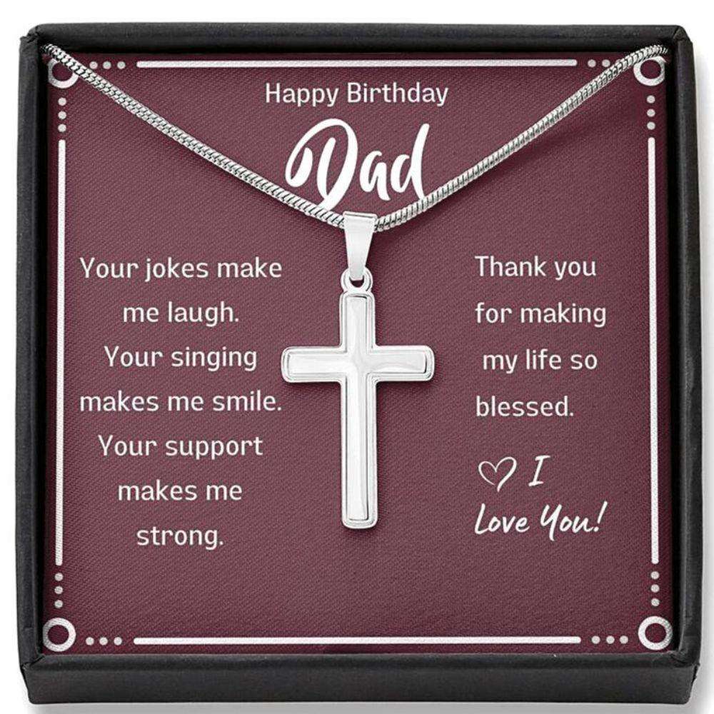 Dad Necklace, Dad Birthday Gift Maroon Card Cross Necklace Father's Day Rakva