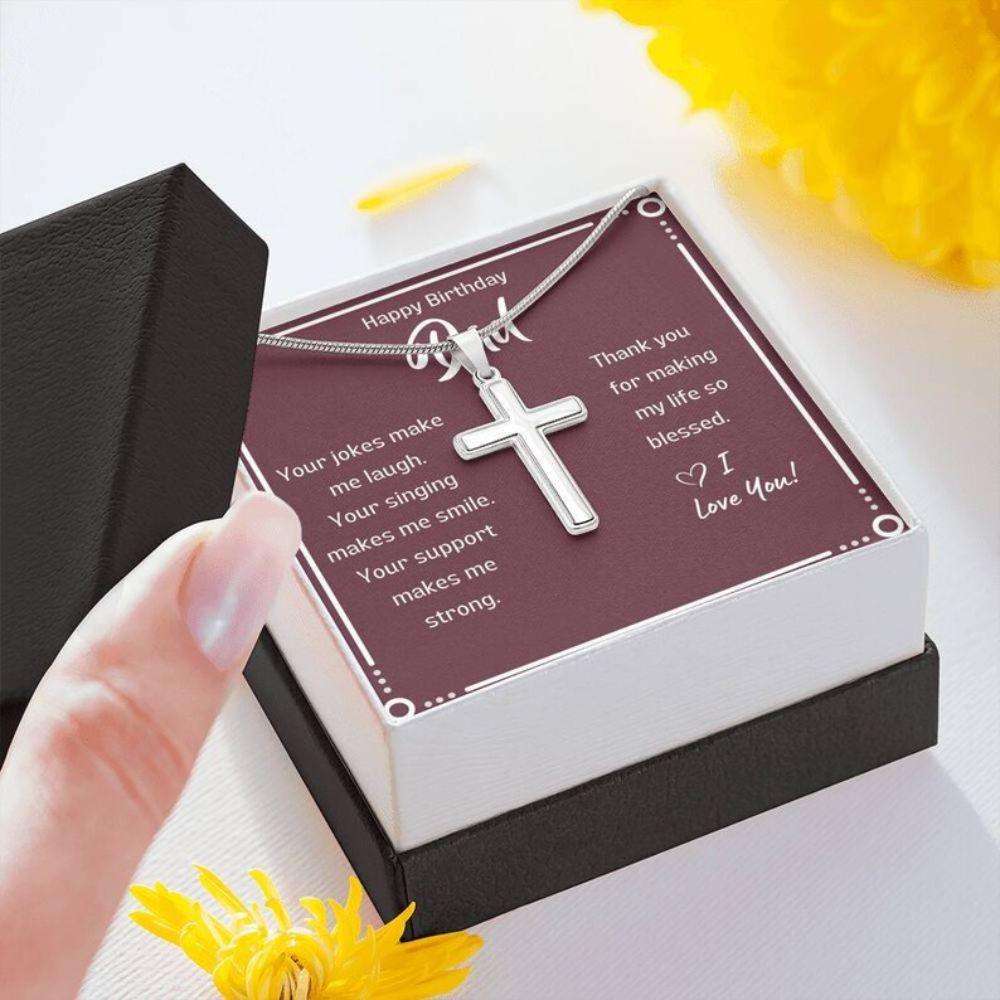 Dad Necklace, Dad Birthday Gift Maroon Card Cross Necklace Father's Day Rakva