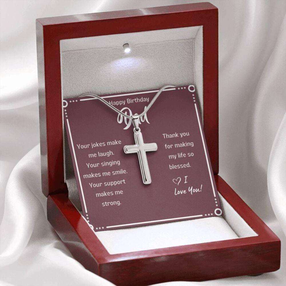 Dad Necklace, Dad Birthday Gift Maroon Card Cross Necklace Father's Day Rakva