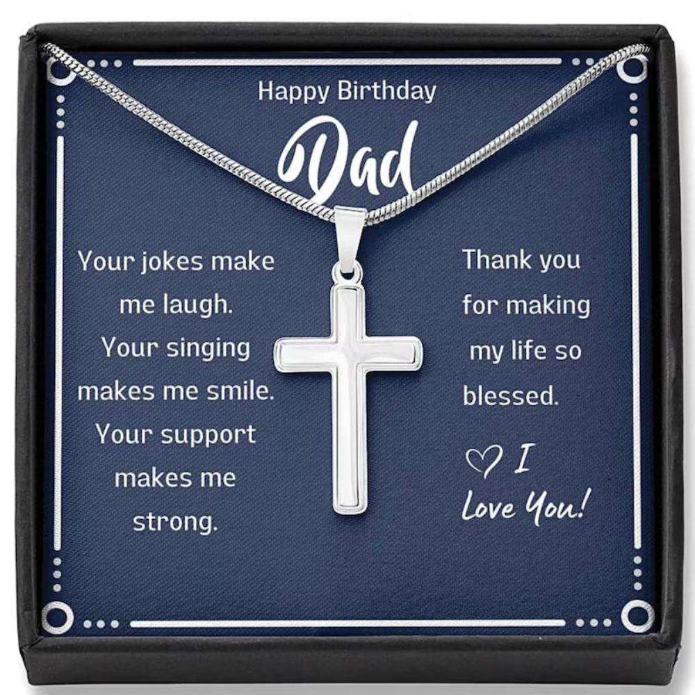 Dad Necklace, Dad Birthday Gift Navy Card Cross Necklace Father's Day Rakva