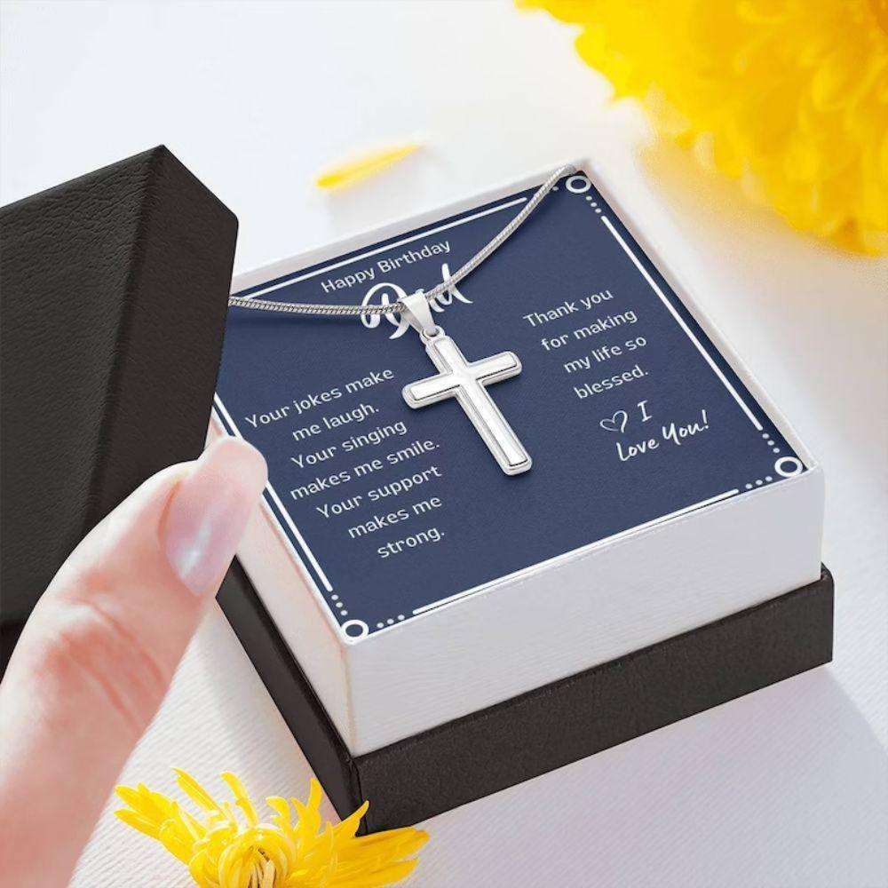 Dad Necklace, Dad Birthday Gift Navy Card Cross Necklace Father's Day Rakva