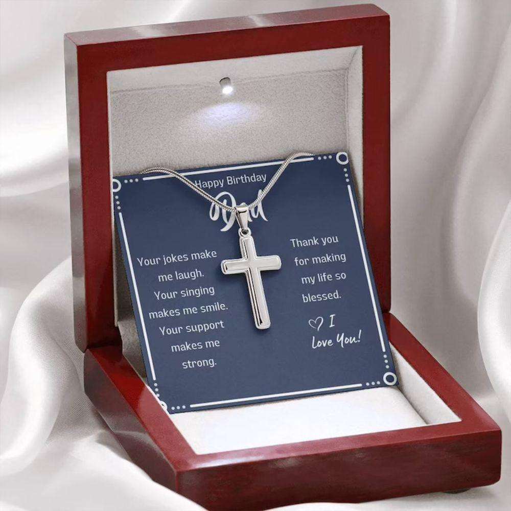 Dad Necklace, Dad Birthday Gift Navy Card Cross Necklace Father's Day Rakva