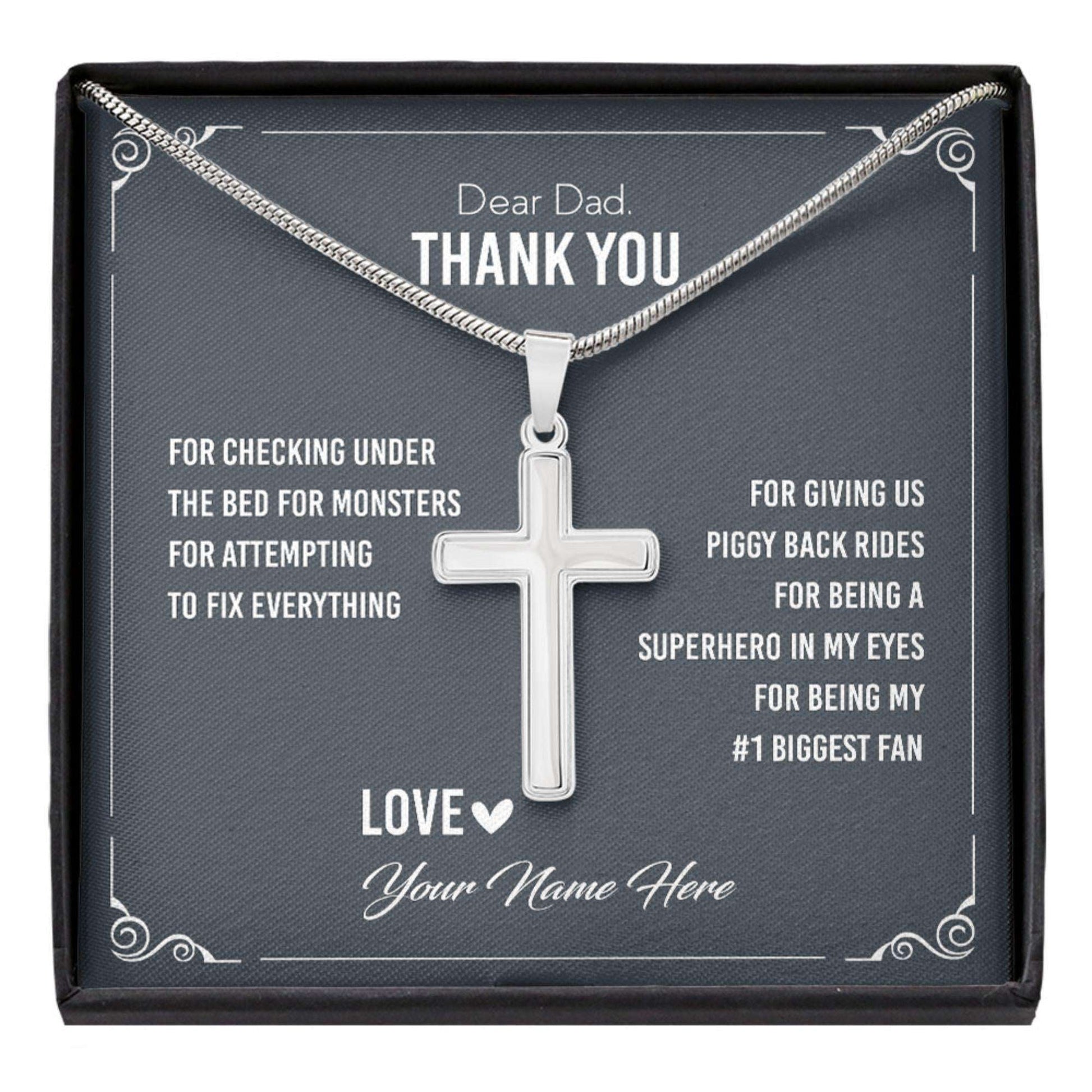 Dad Necklace, Dad Cross Necklace “ Thank You Dad Necklace Gift Fathers Day Necklace Cross Necklace Father's Day Rakva