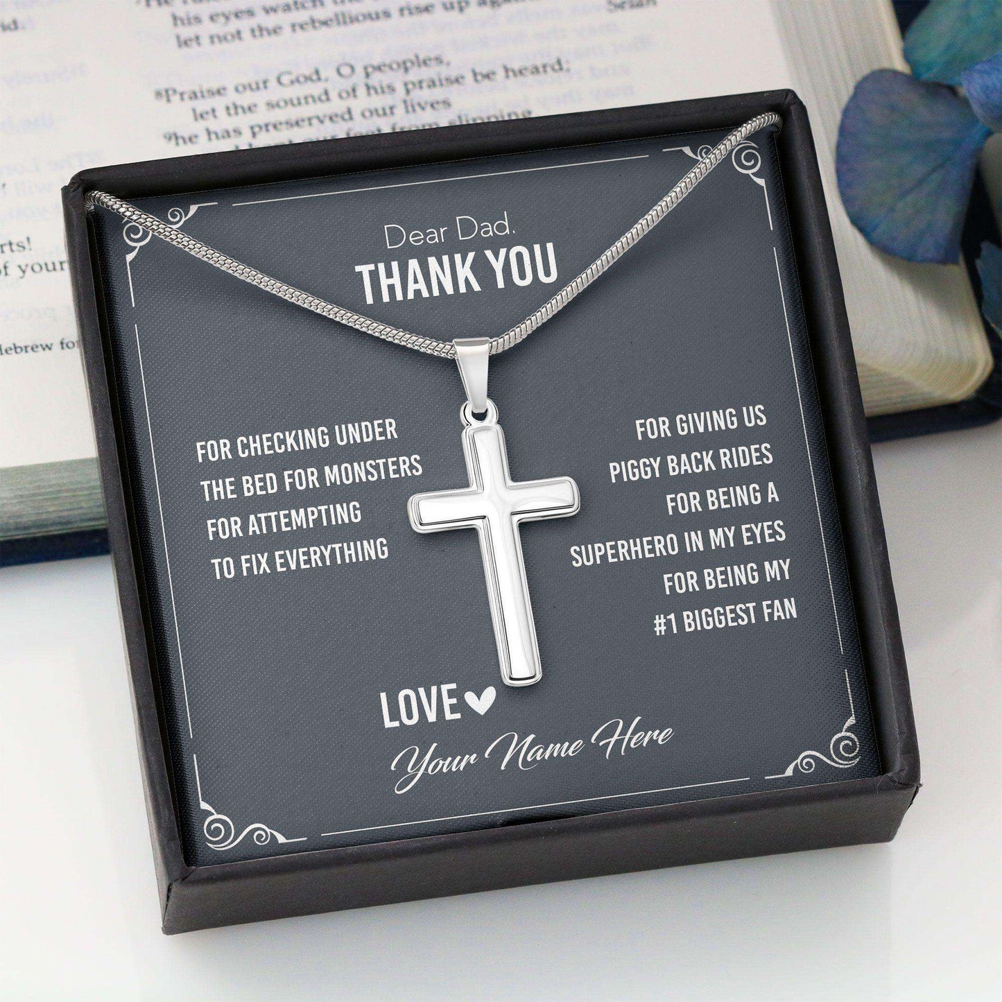 Dad Necklace, Dad Cross Necklace “ Thank You Dad Necklace Gift Fathers Day Necklace Cross Necklace Father's Day Rakva