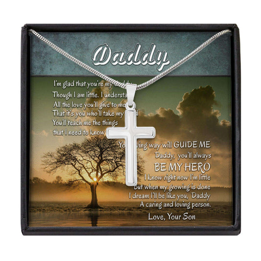 Dad Necklace, Daddy Necklace “ Dad Always My Hero Take My Hand “ Remembering Dad Gift Cross Necklace Father's Day Rakva