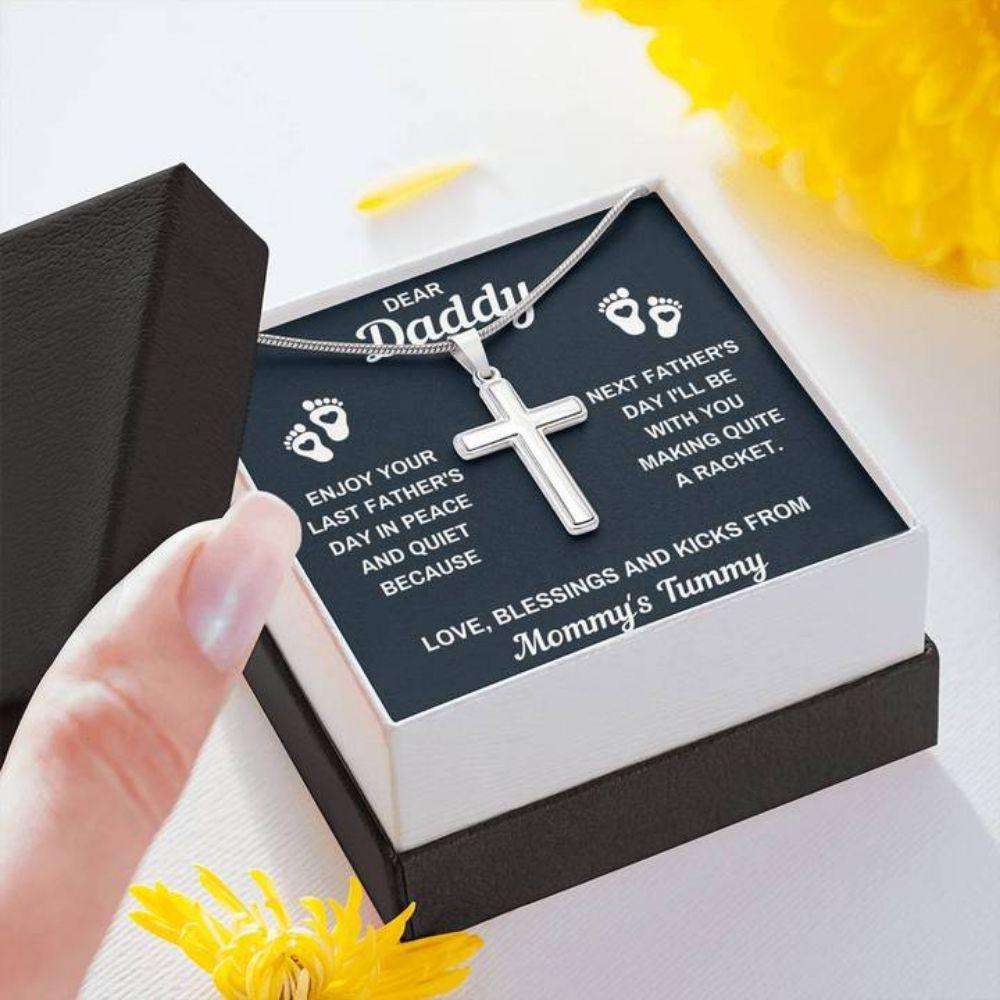 Dad Necklace, Dear Daddy Peace Black Cross Necklace Gift From Daughter Son Father's Day Rakva