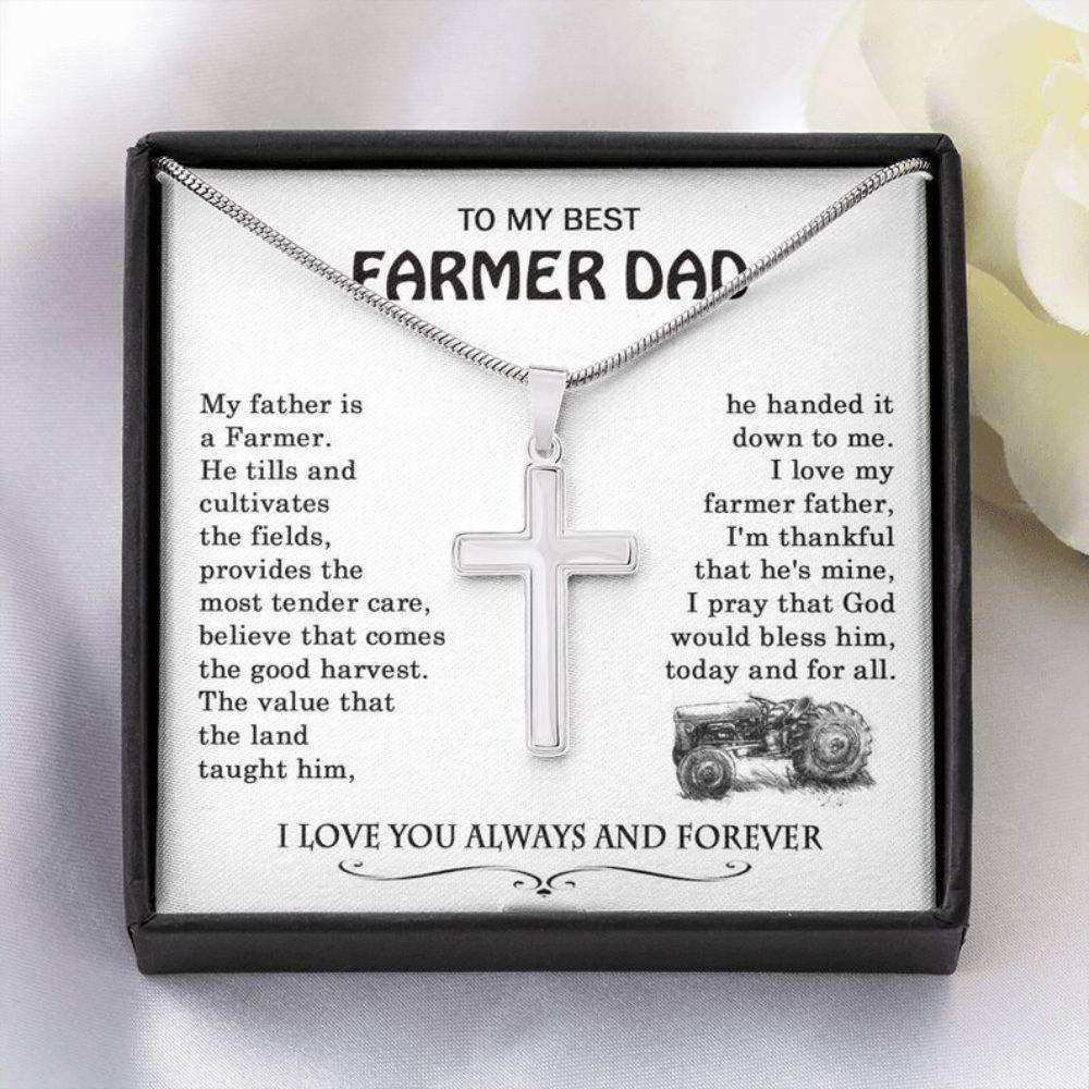 Dad Necklace, Farmer Dad Gift, Cross Necklace For Farmer Father, Farm Dad, Farmer Gifts For Dad From Daughter Father's Day Rakva