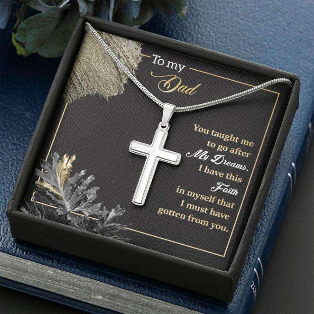 Dad Necklace, Gift To Dad “ Cross Necklace For Dad “ My Dreams “ Faithful Cross Necklace “ Gift Necklace Message Card Father's Day Rakva