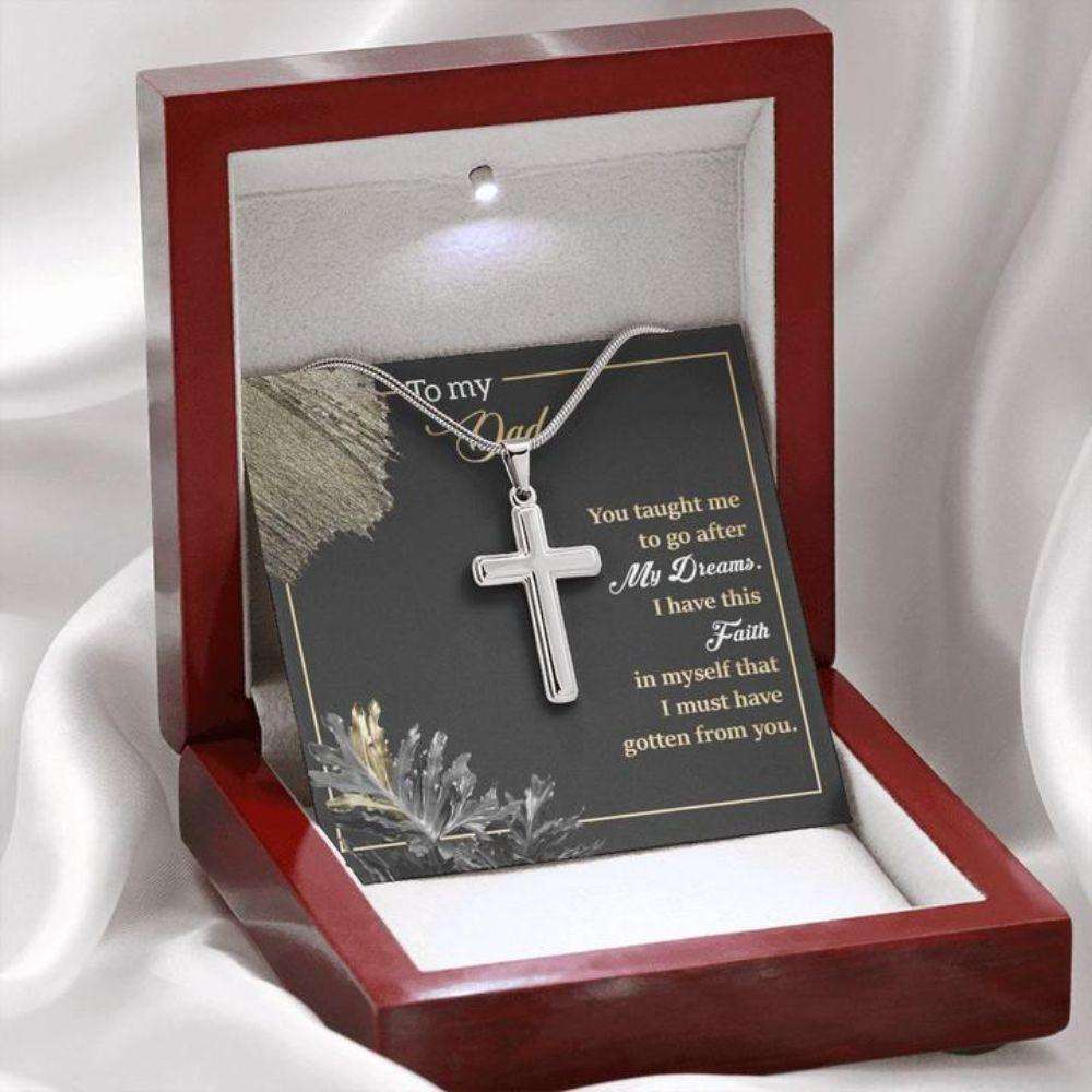 Dad Necklace, Gift To Dad “ Cross Necklace For Dad “ My Dreams “ Faithful Cross Necklace “ Gift Necklace Message Card Father's Day Rakva