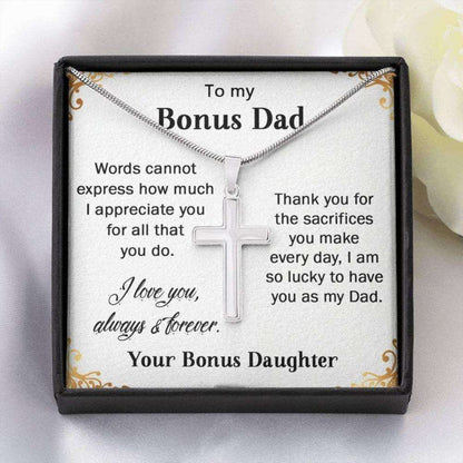 Dad Necklace, Stepdad Necklace, To My Bonus Dad Cross Necklace, Fathers Day Gift For Bonus Dad From Bonus Daughter Gifts for dad Rakva