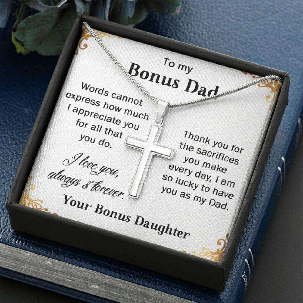 Dad Necklace, Stepdad Necklace, To My Bonus Dad Cross Necklace, Fathers Day Gift For Bonus Dad From Bonus Daughter Gifts for dad Rakva