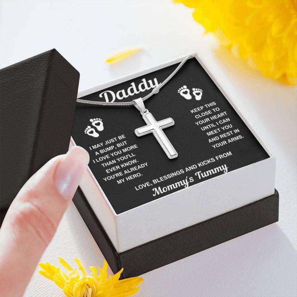 Dad Necklace, To My Daddy Hero Black Cross Necklace Gift From Daughter Son Father's Day Rakva