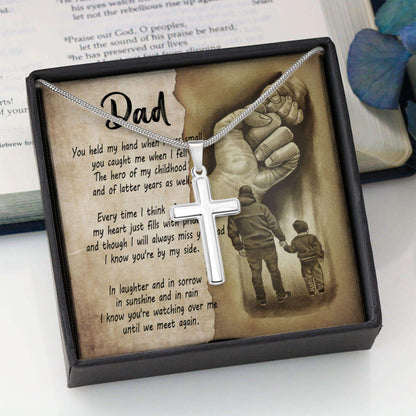 Dad Necklace, You Held My Hand Dad Remembering Dad Gift For Father Cross Necklace Father's Day Rakva