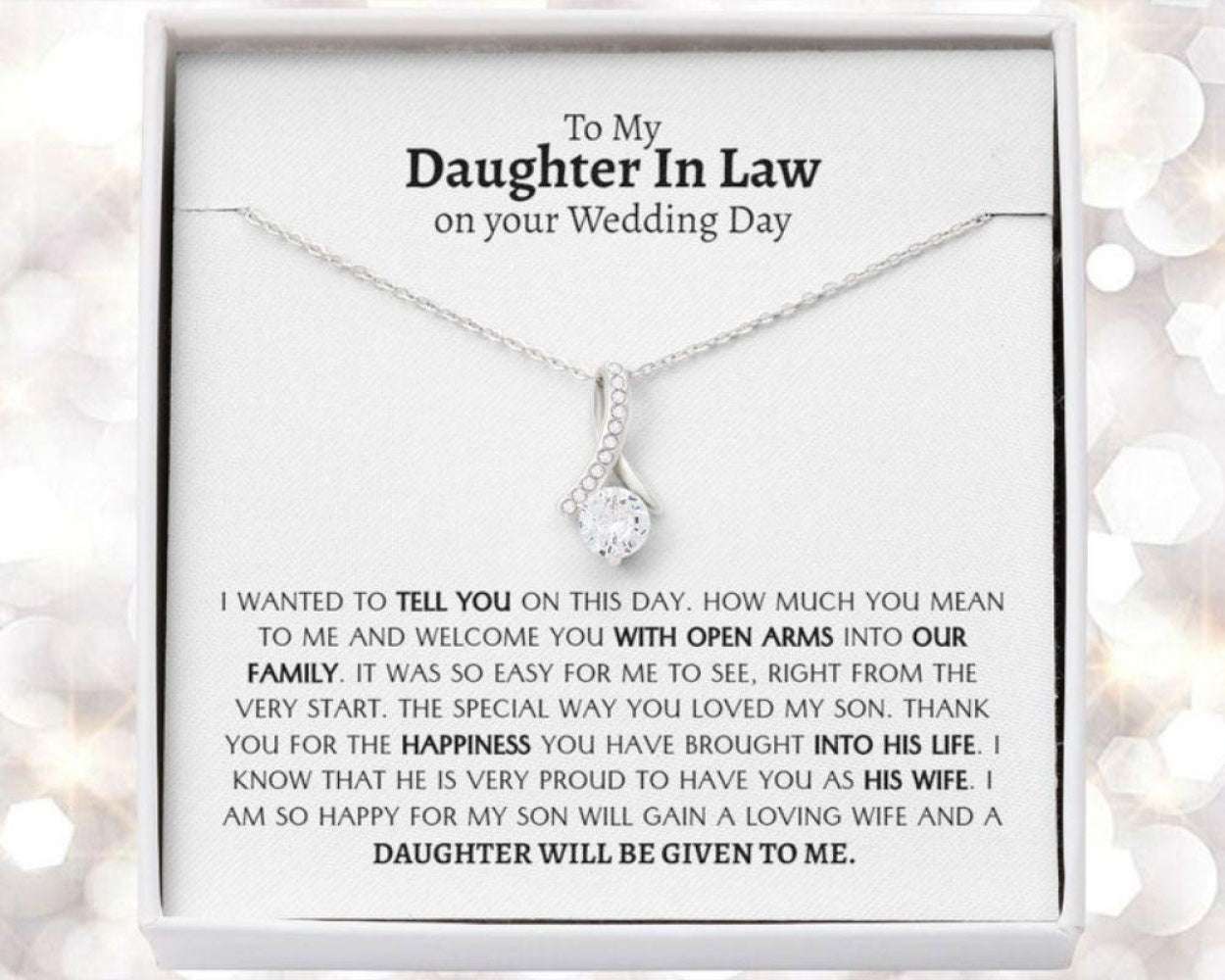 Daughter-In-Law Necklace, Gift For Bride From Mother Of Groom, Bridal Shower Gifts From Mother Of The Groom, Daughter In Law Gift On Wedding Day Dughter's Day Rakva