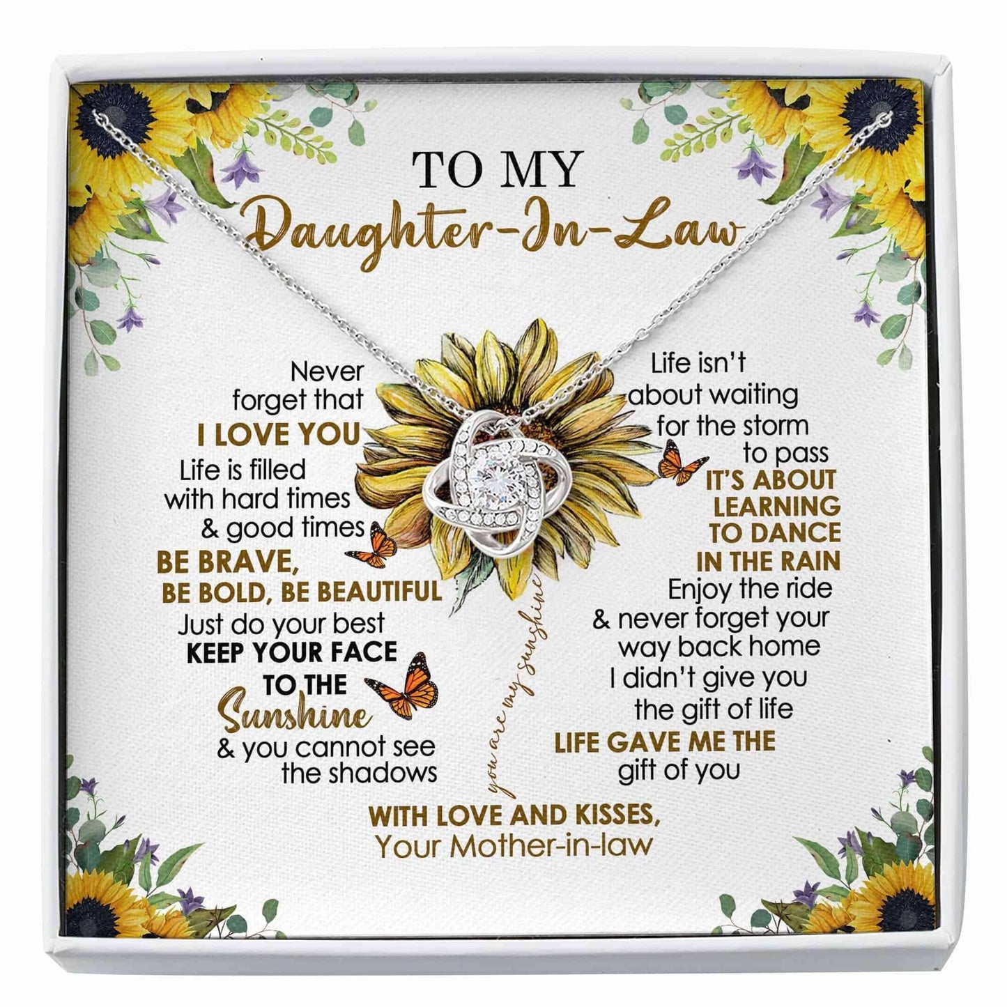 Daughter-In-Law Necklace, To My Daughter-In-Law Necklace “ Necklace Gift For Daughter-In-Law Sunflower “ Love Knot Dughter's Day Rakva