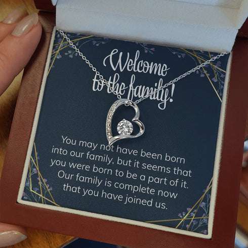 Daughter-In-Law Necklace, Welcome To The Family Forever Love Necklace Welcoming Message For Daughter-In-Law Adopted Child Dughter's Day Rakva