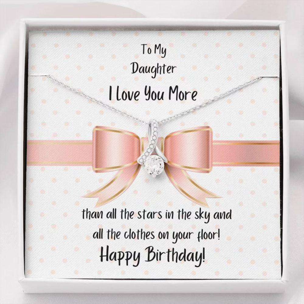 Daughter Neckalce, Daughter Birthday Gift Love You More Sparkle Ribbon Necklace Dughter's Day Rakva