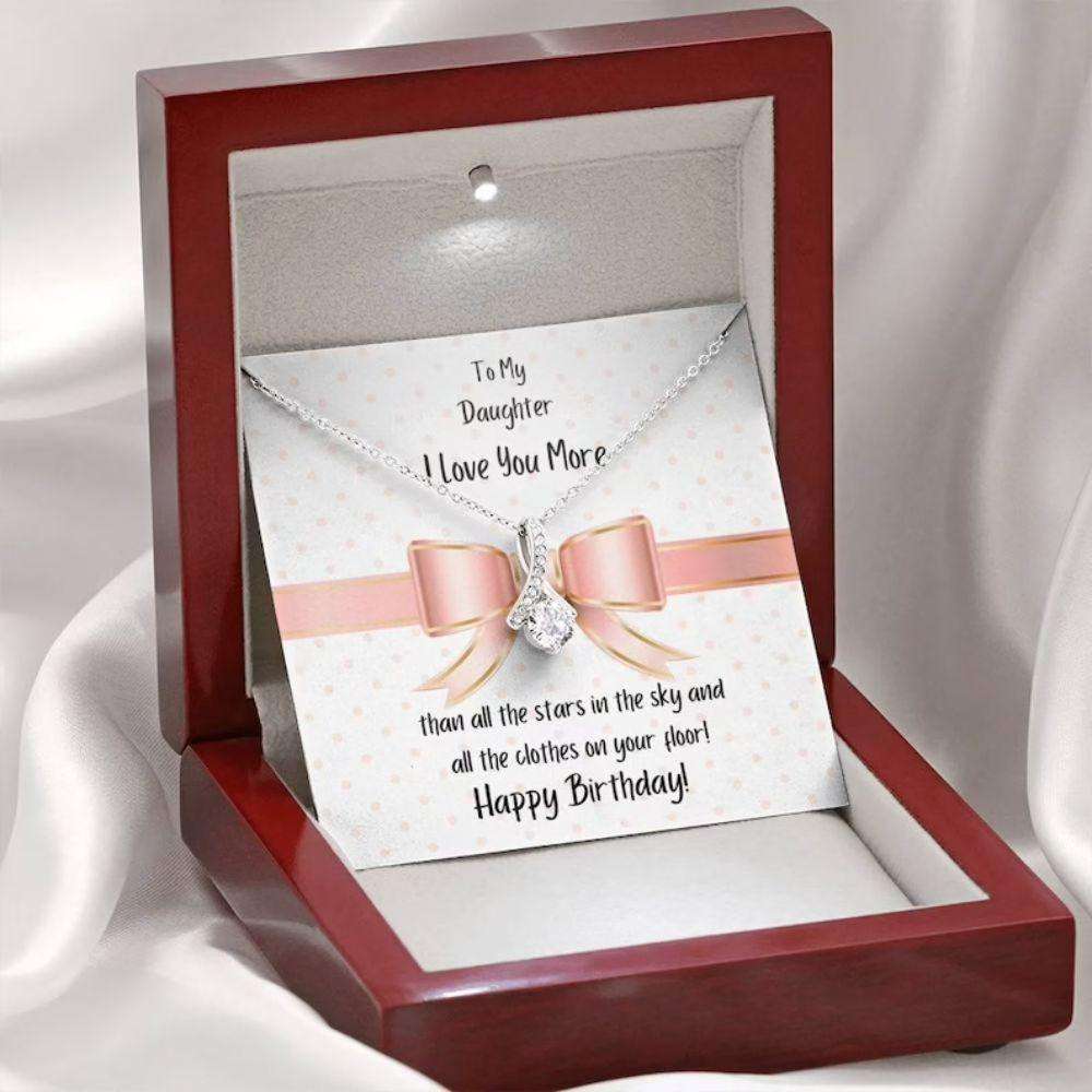 Daughter Neckalce, Daughter Birthday Gift Love You More Sparkle Ribbon Necklace Dughter's Day Rakva