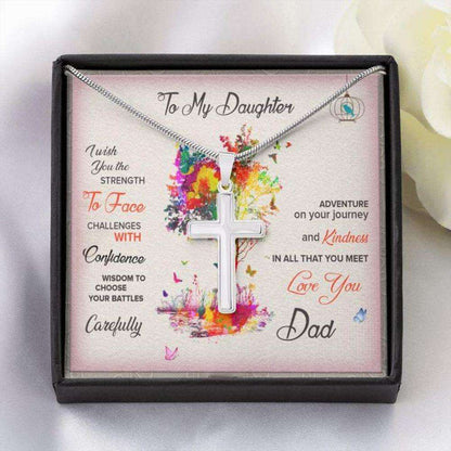 Daughter Necklace, Cross Necklace Gift To Daughter From Dad “ Confidence “ Gift Necklace Message Card Dughter's Day Rakva