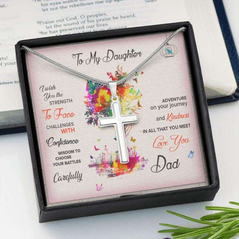 Daughter Necklace, Cross Necklace Gift To Daughter From Dad “ Confidence “ Gift Necklace Message Card Dughter's Day Rakva