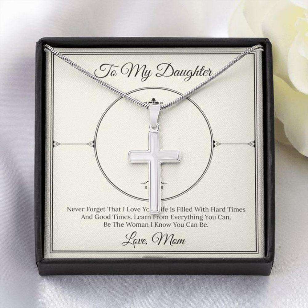 Daughter Necklace, Cross Necklace Gift To Daughter Love Mom “ Circle Faithful Cross Necklace Dughter's Day Rakva