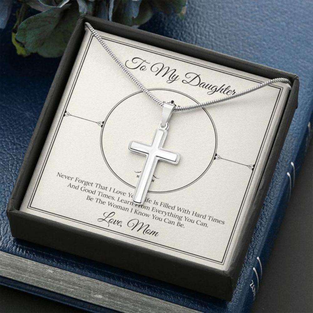 Daughter Necklace, Cross Necklace Gift To Daughter Love Mom “ Circle Faithful Cross Necklace Dughter's Day Rakva