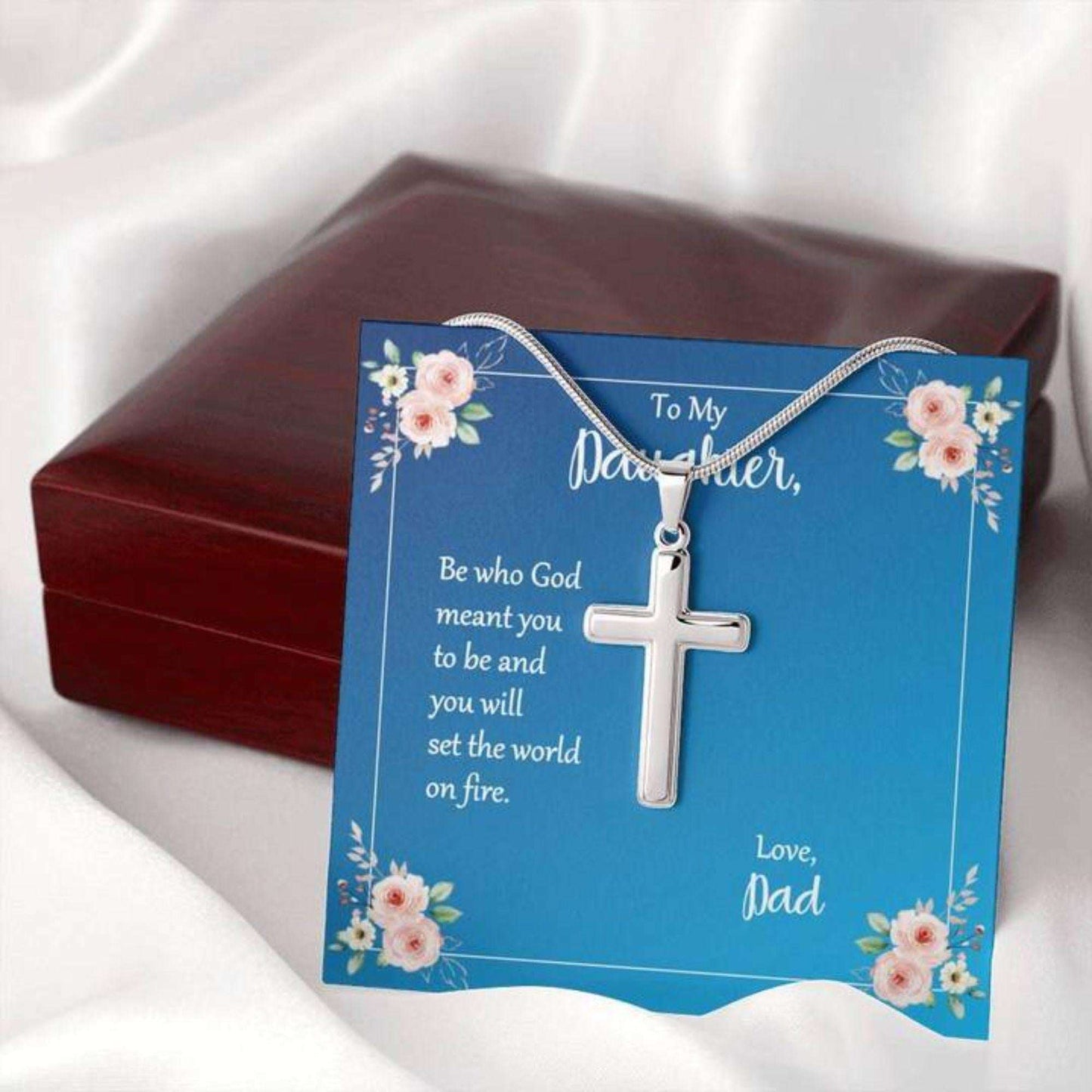 Daughter Necklace, Daughter Be Who God Meant You To Be Cross Necklace Love Dad Dughter's Day Rakva