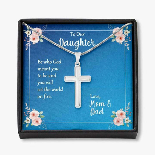 Daughter Necklace, Daughter Be Who God Meant You To Be Cross Necklace Love Mom And Dad Dughter's Day Rakva