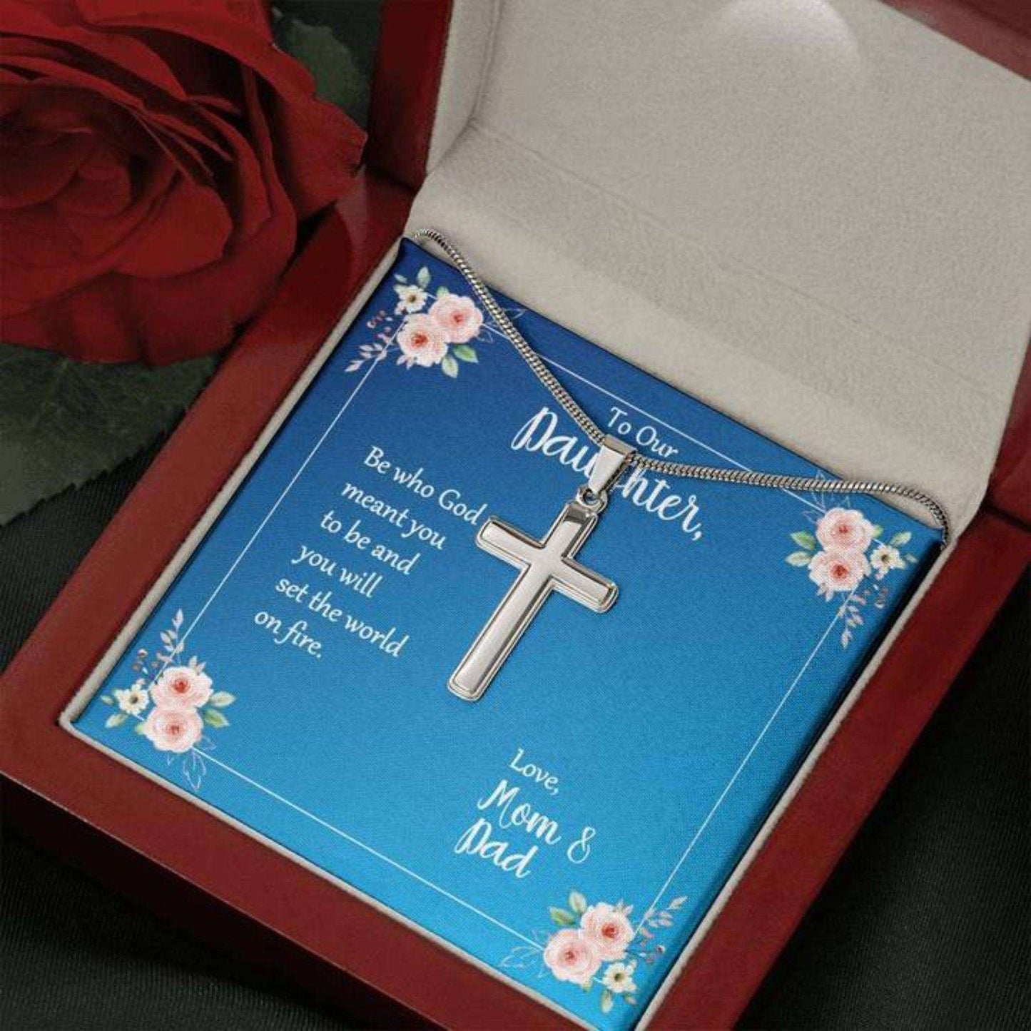 Daughter Necklace, Daughter Be Who God Meant You To Be Cross Necklace Love Mom And Dad Dughter's Day Rakva