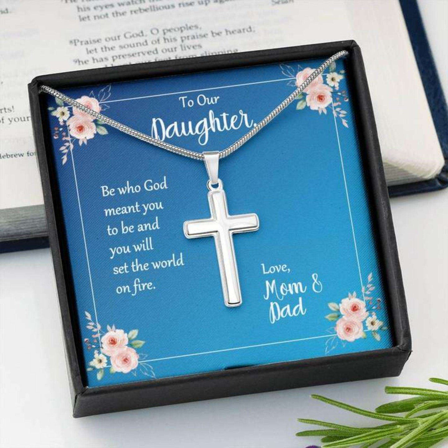 Daughter Necklace, Daughter Be Who God Meant You To Be Cross Necklace Love Mom And Dad Dughter's Day Rakva