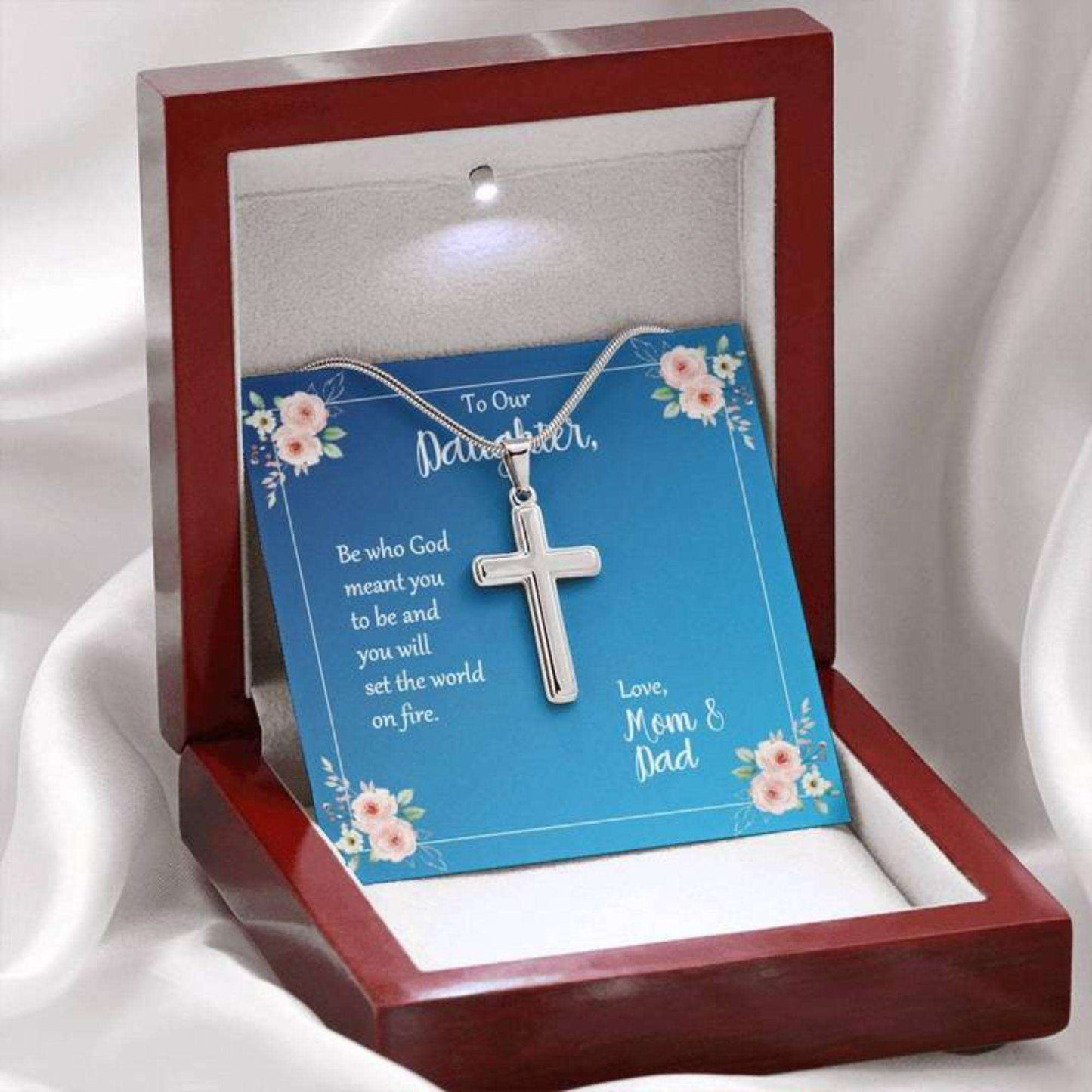 Daughter Necklace, Daughter Be Who God Meant You To Be Cross Necklace Love Mom And Dad Dughter's Day Rakva