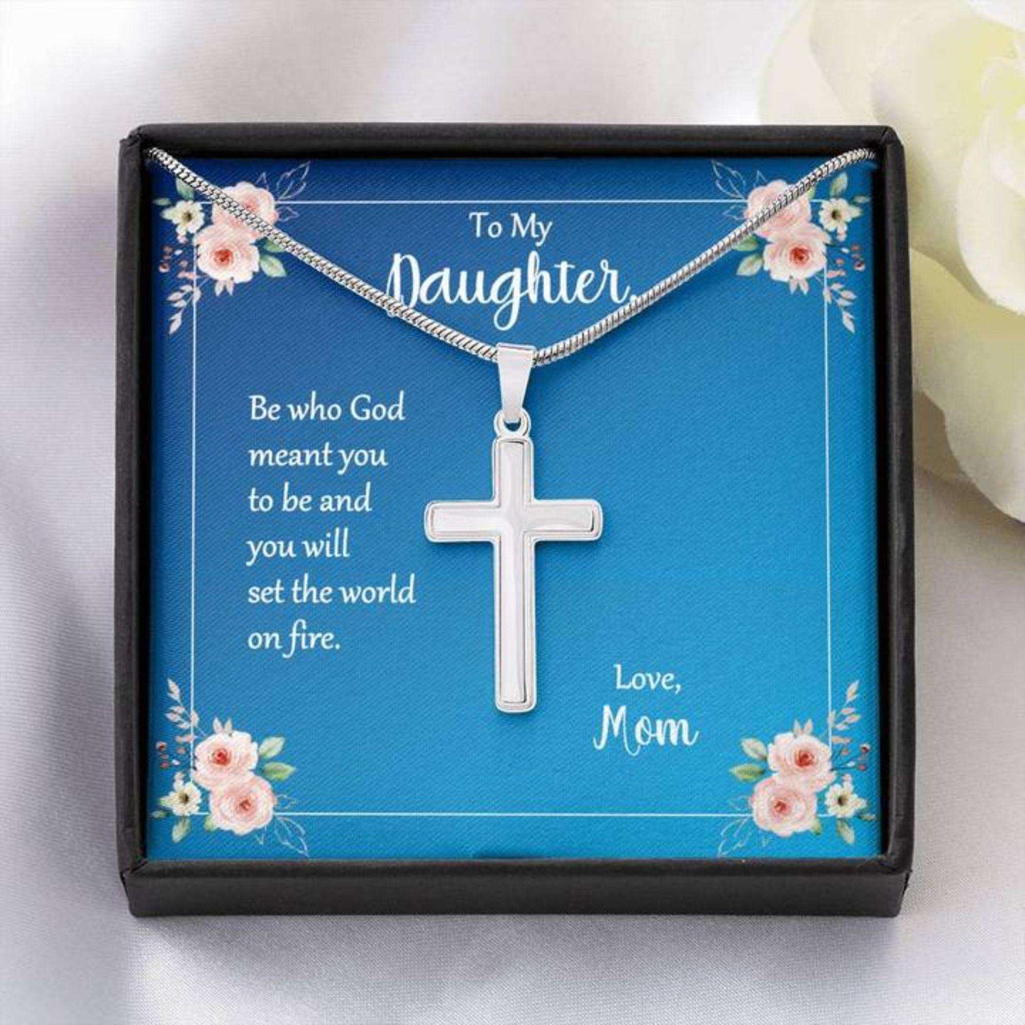 Daughter Necklace, Daughter Be Who God Meant You To Be Cross Necklace Love Mom Dughter's Day Rakva