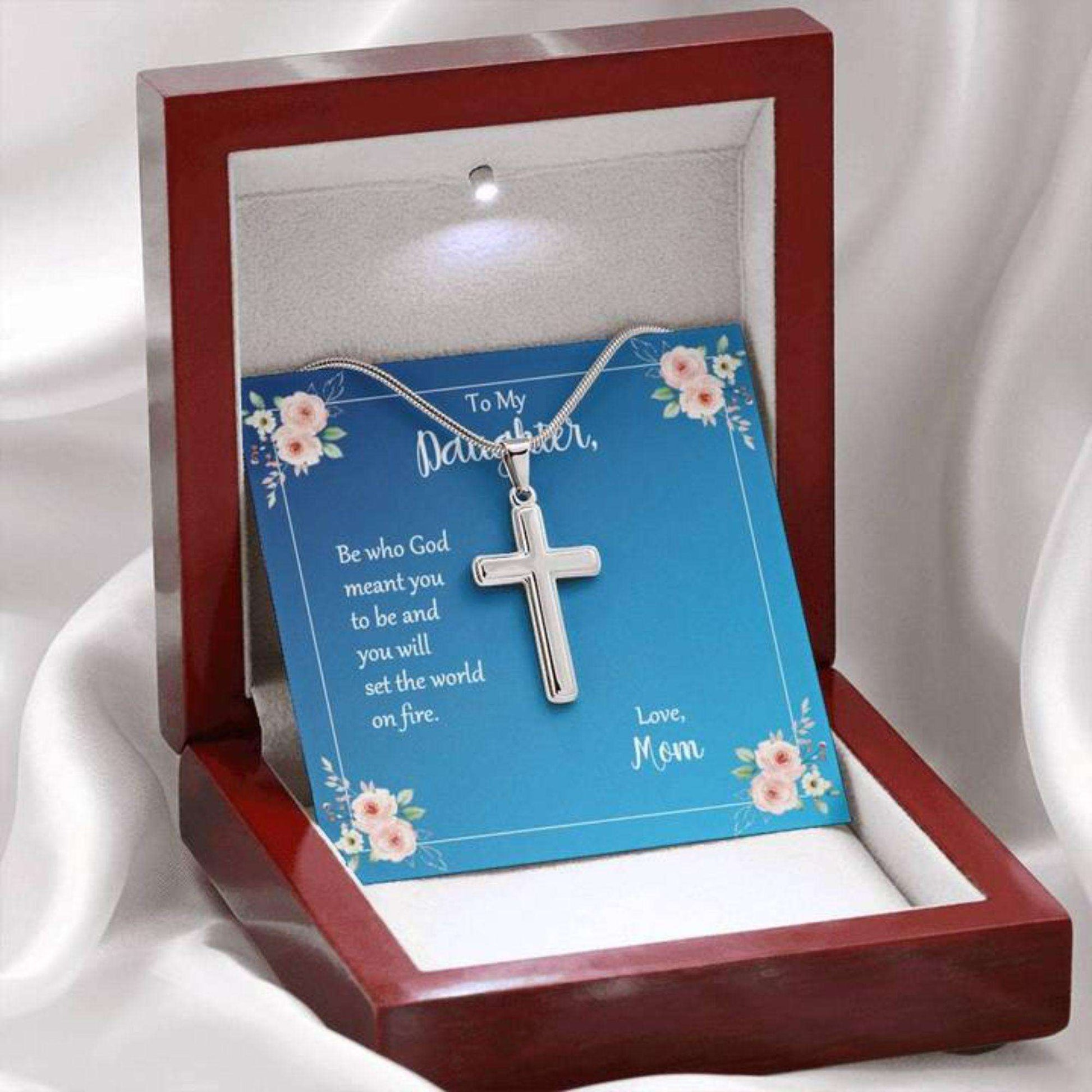 Daughter Necklace, Daughter Be Who God Meant You To Be Cross Necklace Love Mom Dughter's Day Rakva