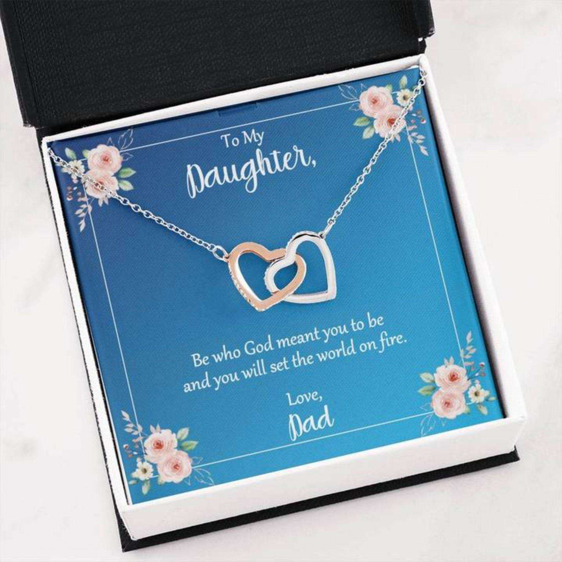 Daughter Necklace, Daughter Be Who God Meant You To Be Love Dad Hearts Necklace Dughter's Day Rakva