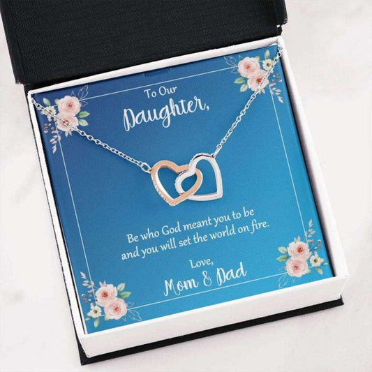 Daughter Necklace, Daughter Be Who God Meant You To Be Love Mom And Dad Hearts Necklace Dughter's Day Rakva