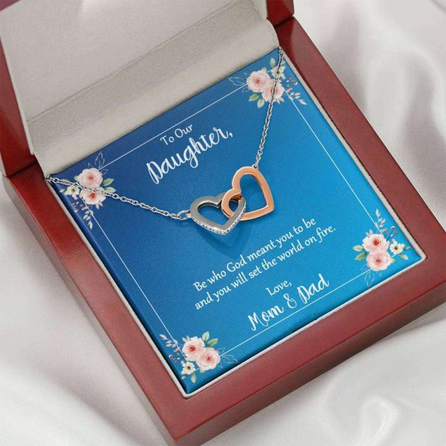 Daughter Necklace, Daughter Be Who God Meant You To Be Love Mom And Dad Hearts Necklace Dughter's Day Rakva