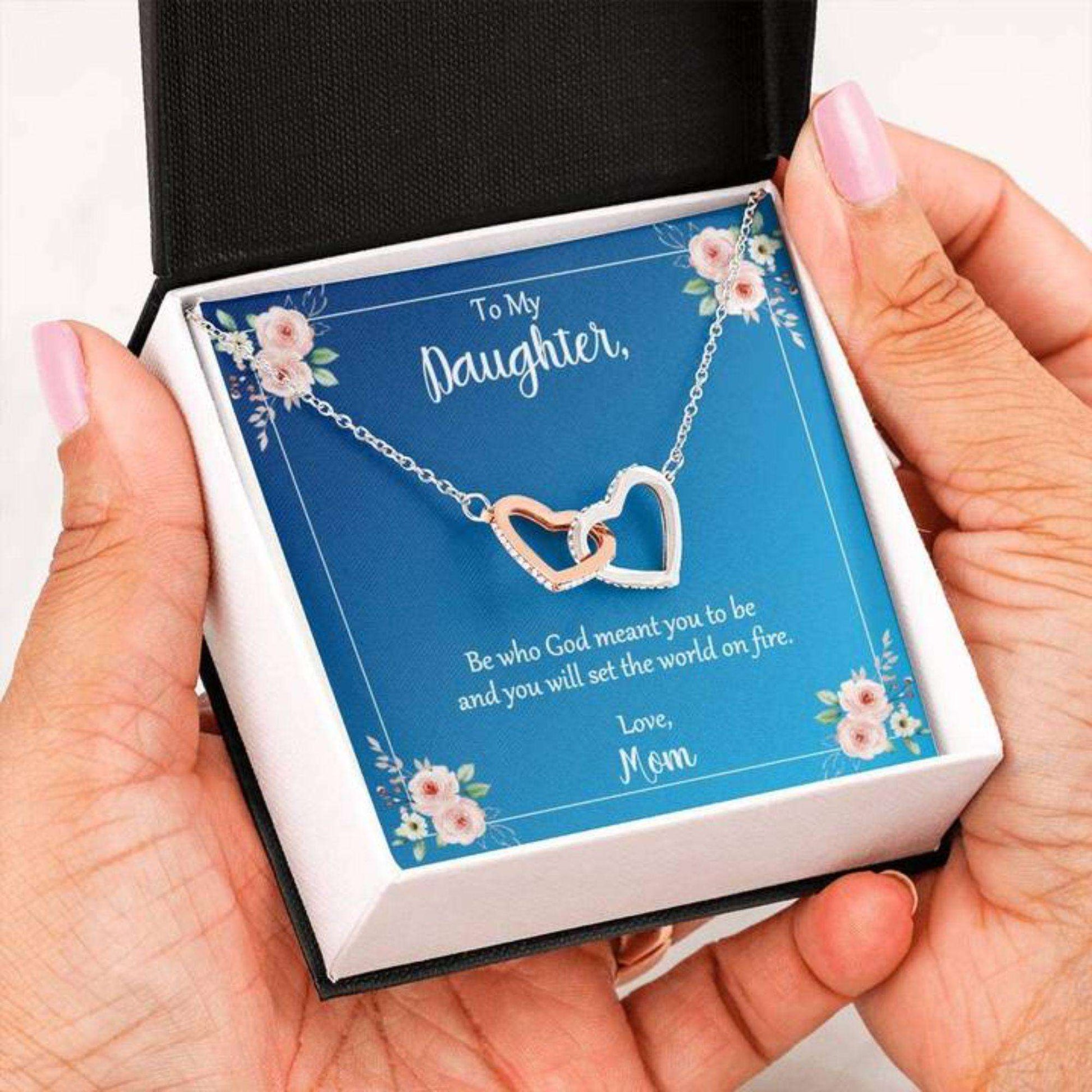 Daughter Necklace, Daughter Be Who God Meant You To Be Love Mom Hearts Necklace Dughter's Day Rakva